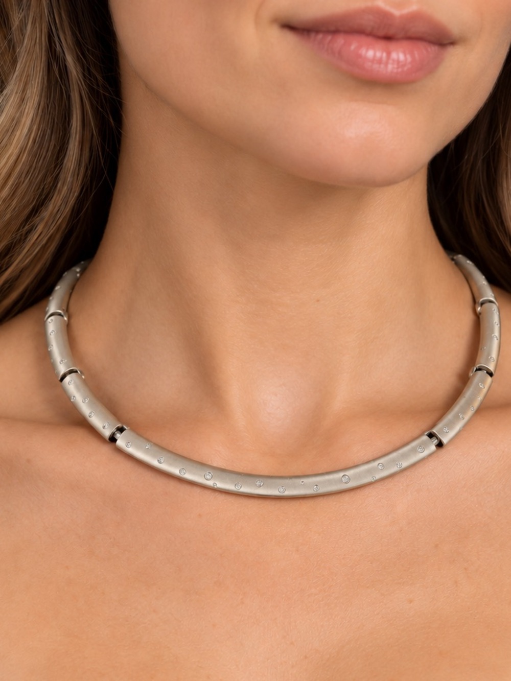 Swarovski Silver Tone Crystal Articulated Collar Choker Necklace